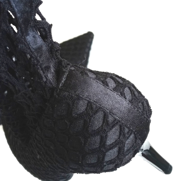 Gorgeous Zara Black Fishnet and Satin Trim Kitten Ankle Heel Boots 7.5 (38) - Picture 9 of 16